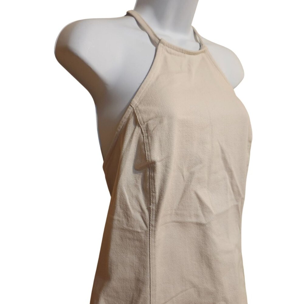 H&M Divided Women’s XL Beige Denim Halter Mini Dress Side Zip Y2K Style NWT - Picture 4 of 11